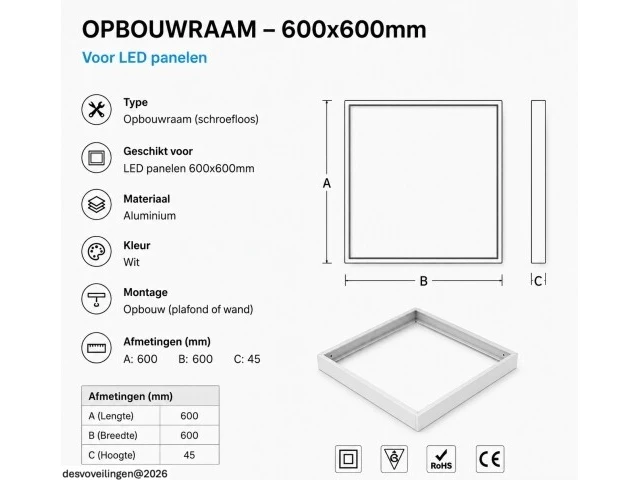 16 x opbouw frame voor led paneel – 600x600mm – ip20 – frame-6060 - afbeelding 5 van  6