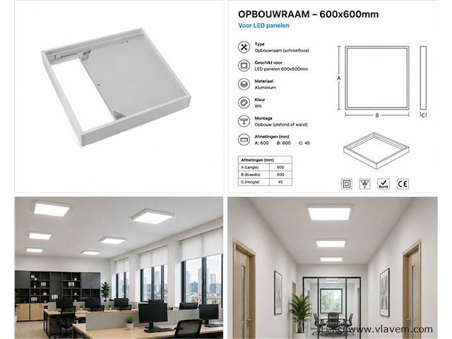 16 x opbouw frame voor led paneel – 600x600mm – ip20 – frame-6060 - afbeelding 5 van  5
