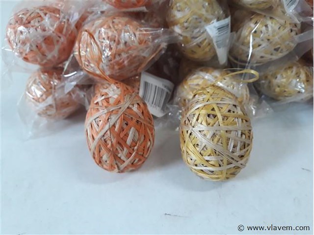 16 x paasei sisal 3 stuks mix geel/oranje - afbeelding 2 van  2