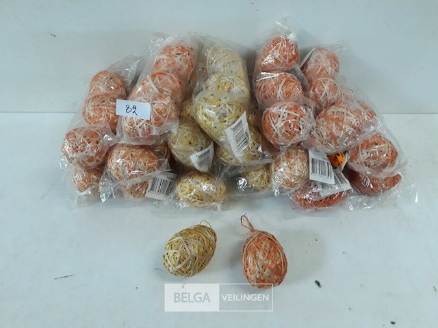 16 x paasei sisal 3 stuks mix geel/oranje - afbeelding 2 van  3