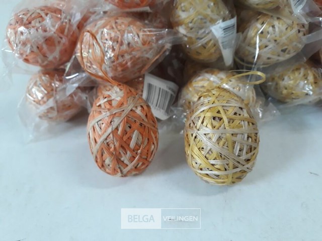 16 x paasei sisal 3 stuks mix geel/oranje - afbeelding 3 van  3