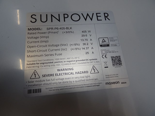 16 x zonnepaneel sunpower p3 405 (6.480 wp) - afbeelding 4 van  5