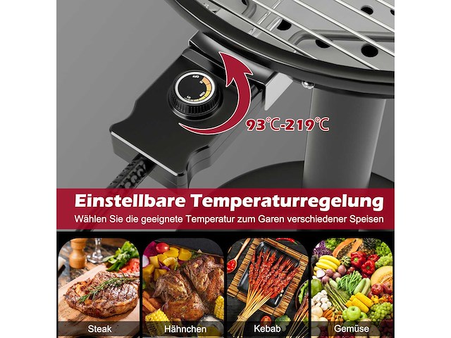 1600w roestvrijstaand elektrische grill met deksel en verstelbare thermostaat - afbeelding 5 van  8