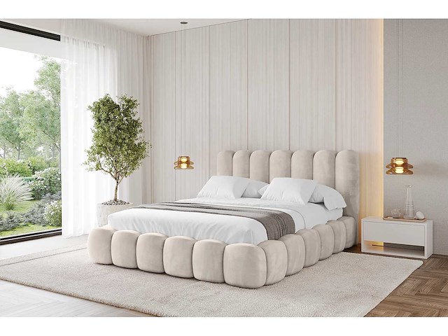160x200 bed met opbergruimte - beige fluweel - afbeelding 2 van  8