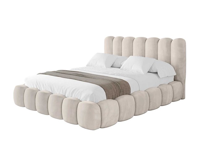 160x200 bed met opbergruimte - beige fluweel - afbeelding 3 van  8