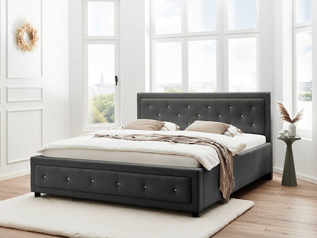 160x200 tufted bed met diamant - beige stof - afbeelding 1 van  9