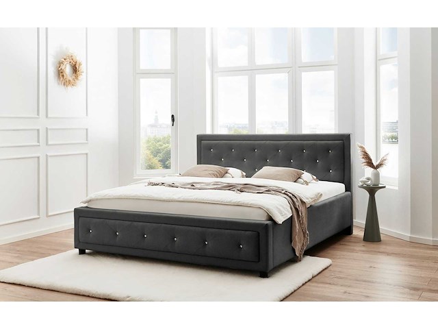 160x200 tufted bed met diamant - beige stof - afbeelding 2 van  9