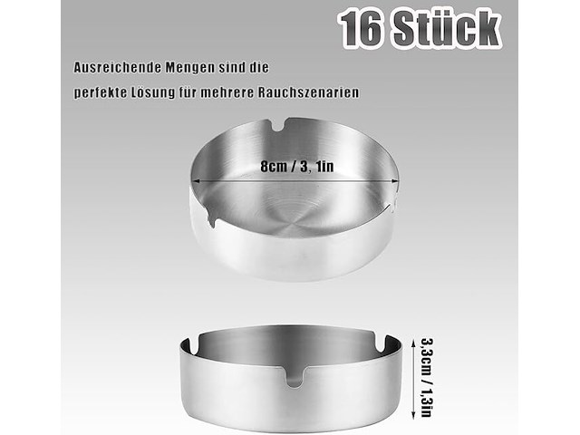16x rvs asbak diam 8cm - afbeelding 2 van  2