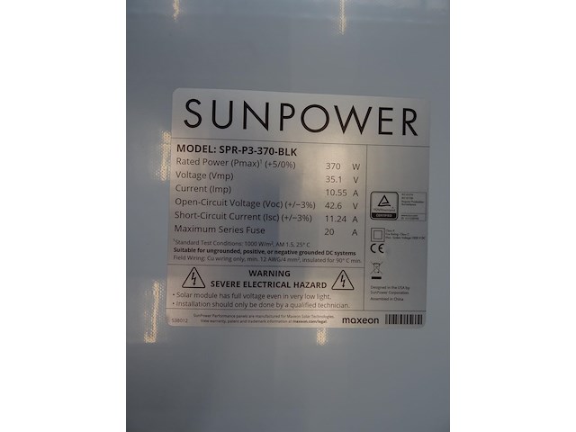 17 x zonnepaneel sunpower p3 370 fb (6.290 wp) - afbeelding 3 van  3