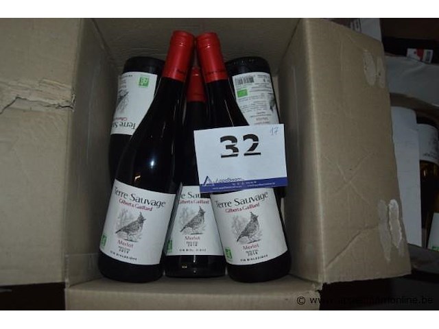 17x fles rode wijn, terre sauvage gilbert & gaillard, merlot pays d'oc 2018 ,750ml - afbeelding 1 van  3