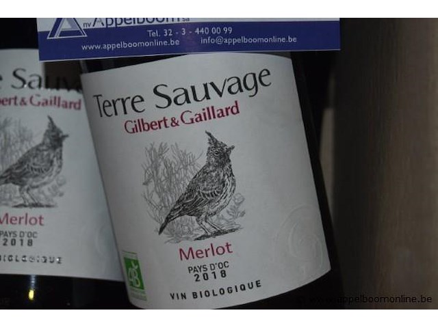 17x fles rode wijn, terre sauvage gilbert & gaillard, merlot pays d'oc 2018 ,750ml - afbeelding 2 van  3