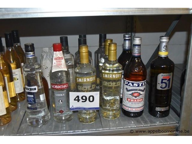 17x fles sterke drank, diverse merken (o.a. puschkin, sobieski, smirnoff, pastis) - afbeelding 1 van  4