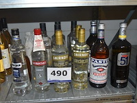 17x fles sterke drank, diverse merken (o.a. puschkin, sobieski, smirnoff, pastis) - afbeelding 1 van  4