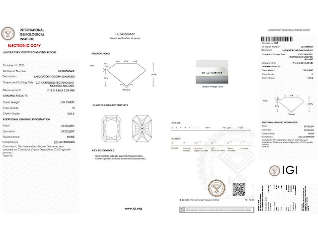 18 karaat gouden ring met 1.04 ct radiant diamant - d/vvs2 (igi) - afbeelding 4 van  4