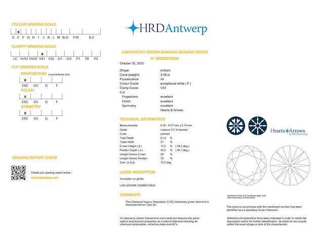 18 karaat gouden ring met 3.08 ct ronde diamant - e/vs1 (hrd) - afbeelding 4 van  4