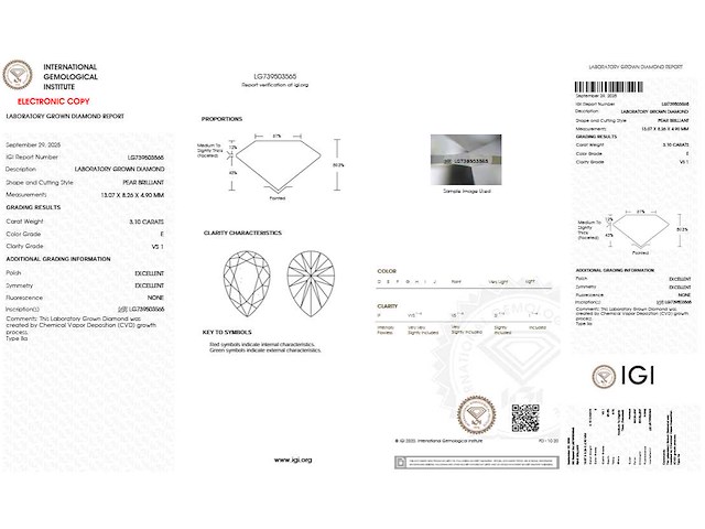 18 karaat gouden ring met 3.10 ct peer diamant - e/vs1 (igi) - afbeelding 4 van  4