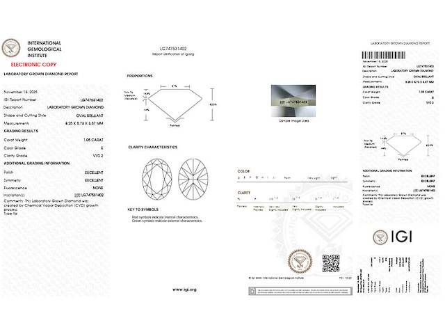 18 karaat witgouden ring met 1.05 ct ovaal diamant - e/vvs2 (igi) - afbeelding 4 van  4