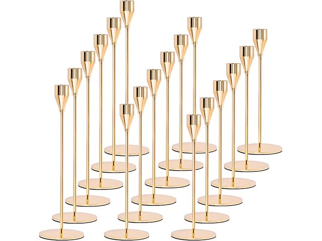 18 stuks gouden kegelvormige kaarsenhouders - afbeelding 1 van  5