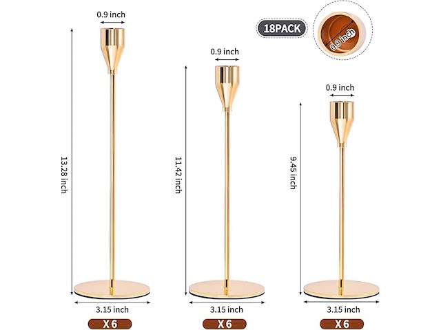 18 stuks gouden kegelvormige kaarsenhouders - afbeelding 3 van  5