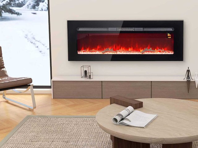 1800 w elektrische open haard met muur gemonteerde of ingebouwde nep-open haard met vlam-effect - afbeelding 1 van  6