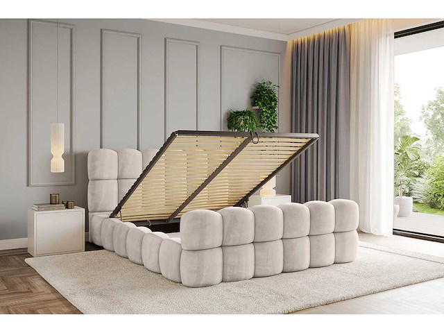 180x200 bed met opbergruimte - beige fluweel - afbeelding 10 van  10