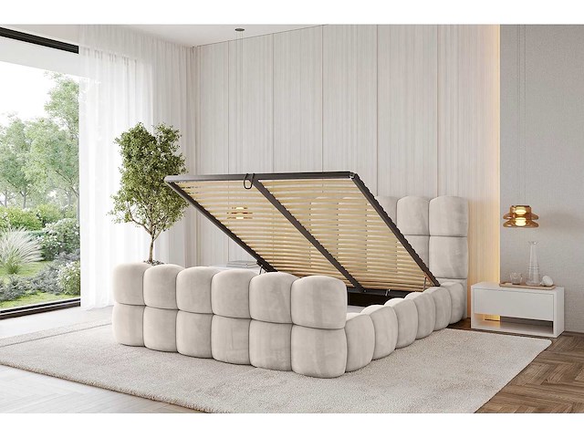 180x200 bed met opbergruimte - beige fluweel - afbeelding 8 van  13