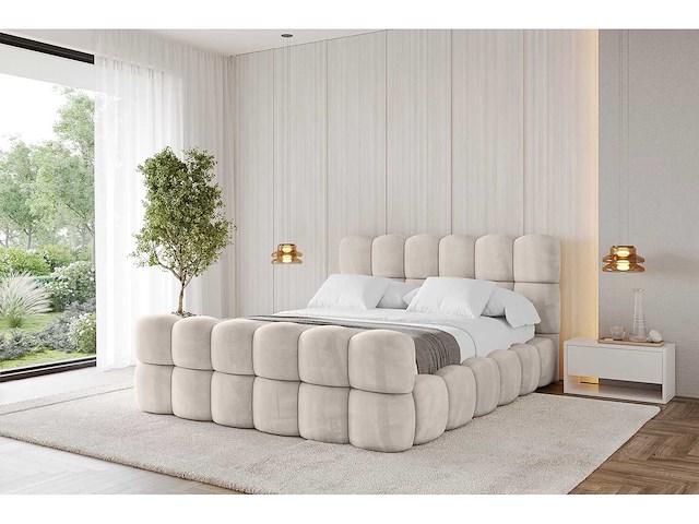 180x200 bed met opbergruimte - beige fluweel - afbeelding 7 van  9