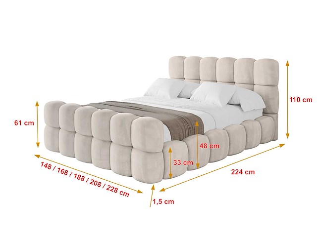 180x200 bed met opbergruimte - beige fluweel - afbeelding 4 van  9