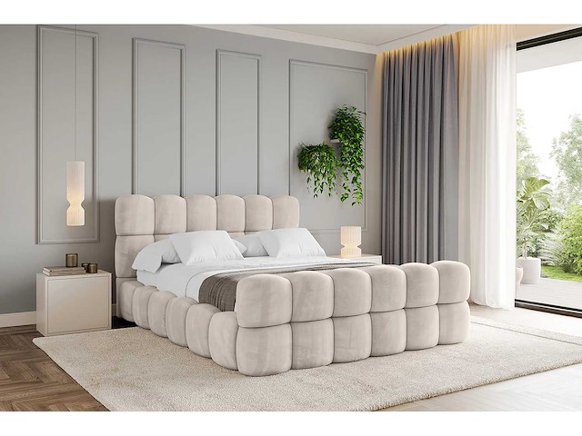 180x200 bed met opbergruimte - beige fluweel - afbeelding 8 van  9