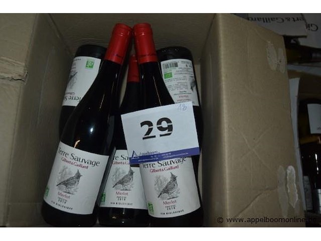 18x fles rode wijn, gilbert & gaillard, terre sauvage merlot pays d'oc 2018, 750ml - afbeelding 1 van  3