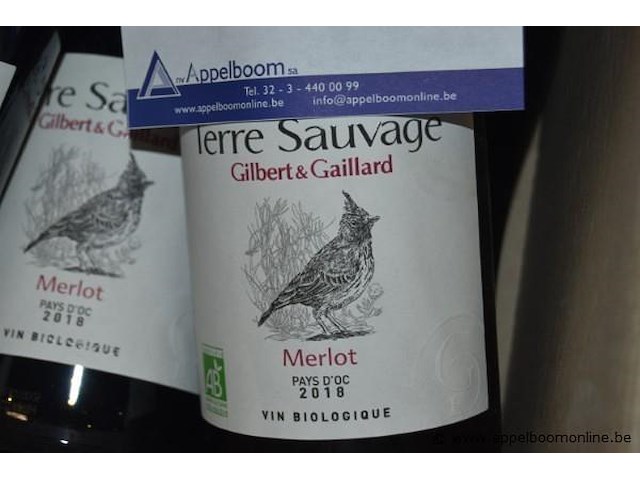 18x fles rode wijn, gilbert & gaillard, terre sauvage merlot pays d'oc 2018, 750ml - afbeelding 2 van  3