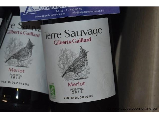 18x fles rode wijn, terre sauvage gilbert & gaillard, merlot pays d'oc 2018, 750ml - afbeelding 2 van  3