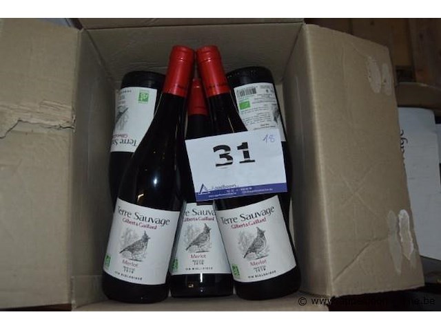 18x fles rode wijn, terre sauvage gilbert & gaillard, merlot pays d'oc 2018, 750ml - afbeelding 1 van  3