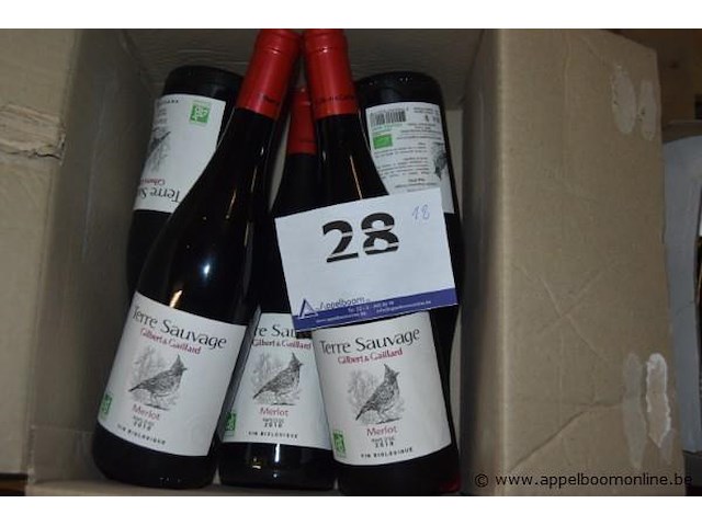 18x fles rode wijn, terre sauvage, merlot pays d'oc 2018, 750ml - afbeelding 1 van  3