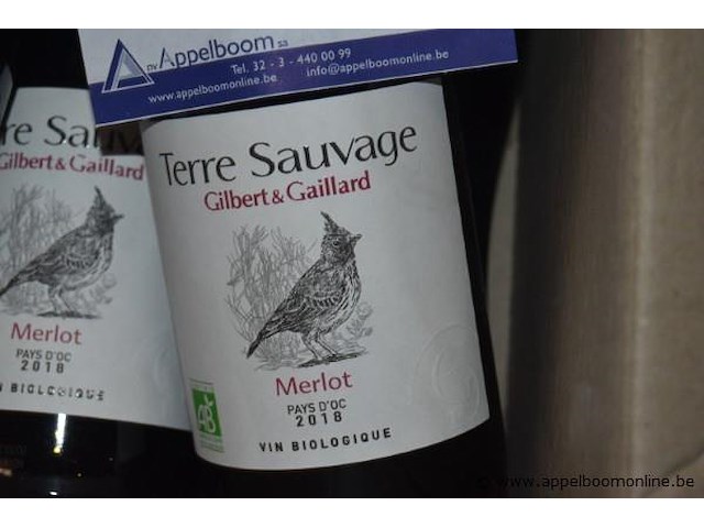 18x fles rode wijn, terre sauvage, merlot pays d'oc 2018, 750ml - afbeelding 2 van  3