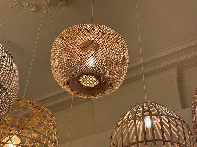 18x rotan/boho hanglampen - afbeelding 4 van  16