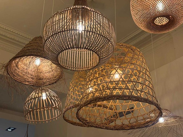 18x rotan/boho hanglampen - afbeelding 7 van  16