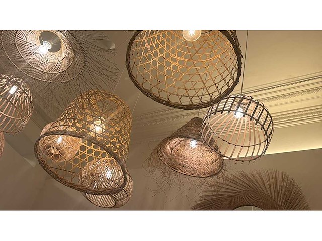 18x rotan/boho hanglampen - afbeelding 10 van  16