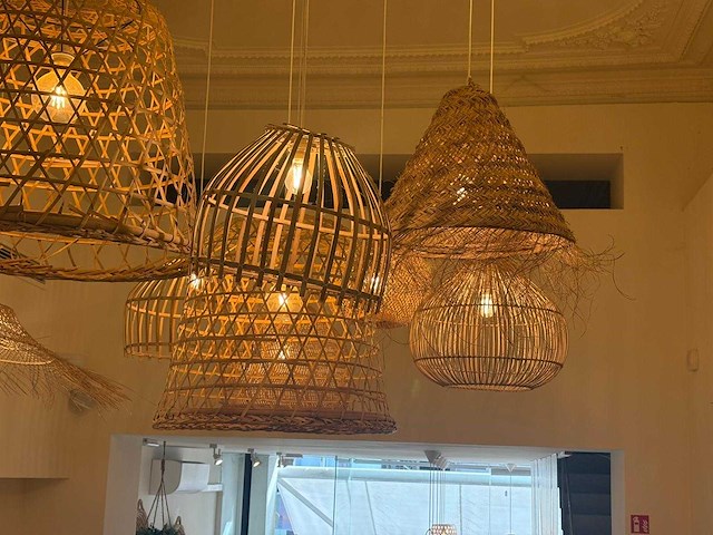 18x rotan/boho hanglampen - afbeelding 11 van  16