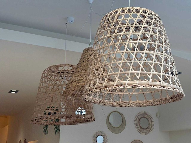 18x rotan/boho hanglampen - afbeelding 13 van  16