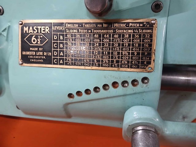 1960 colchester lathe master 6 1/2 gereviseerde draaibank met frequentieregelaar en snelwisselsysteem - afbeelding 2 van  8