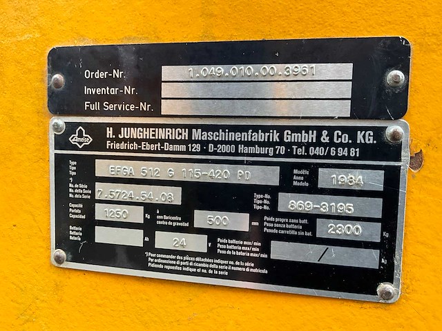 1984 jungheinrich efga 512 g elektrische vorkheftruck - afbeelding 16 van  20
