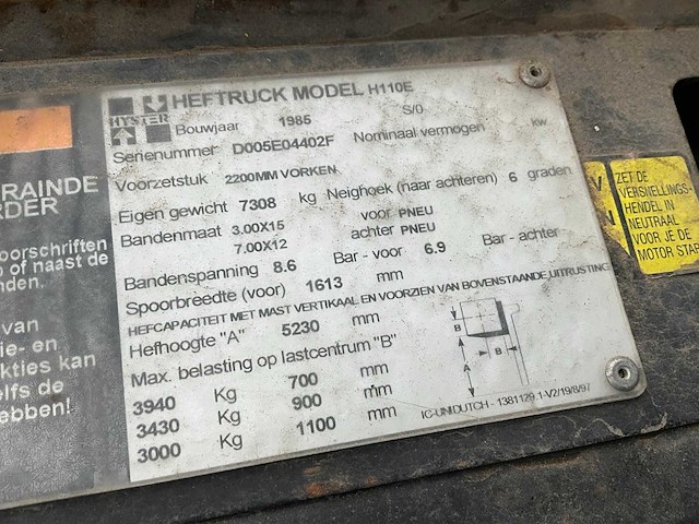 1985 hyster h110e vorkheftruck - afbeelding 4 van  19