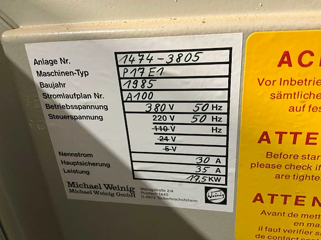 1985 weinig p 17 e vierzijdige profileer- en schaafmachine - afbeelding 16 van  18