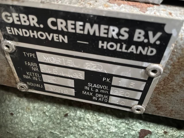 1986 creemers mobiel 220 luchtcompressor - afbeelding 2 van  10