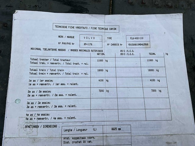 1990 volvo fl6 turbo takelwagen met kraan - afbeelding 3 van  9