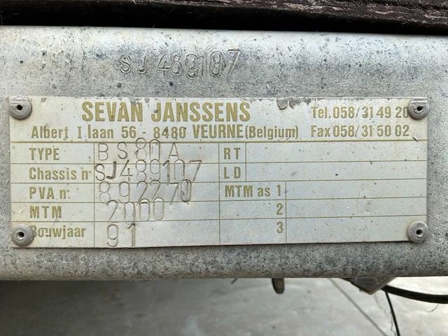 1991 janssens bsa80 geremde aanhangwagen - afbeelding 7 van  18