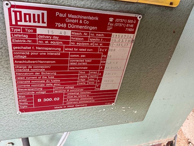 1991 paul 15a0 hydraulische afkortzaagmachine - afbeelding 8 van  8