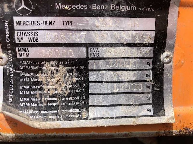 1992 mercedes-benz 1922 ak truck - afbeelding 16 van  27
