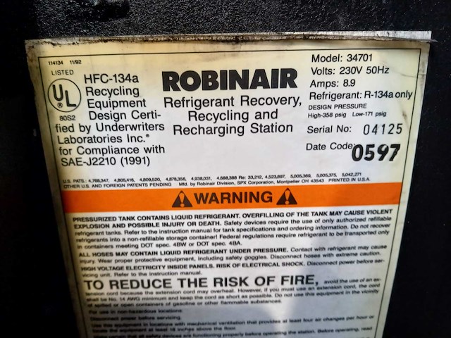 1992 robinair 34701 airco test- en vulapparaat - afbeelding 4 van  4